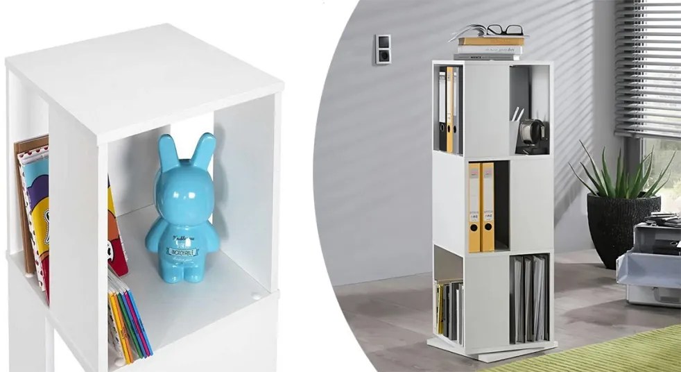 Raft de carti rotativ, 34x34x108 cm, alb