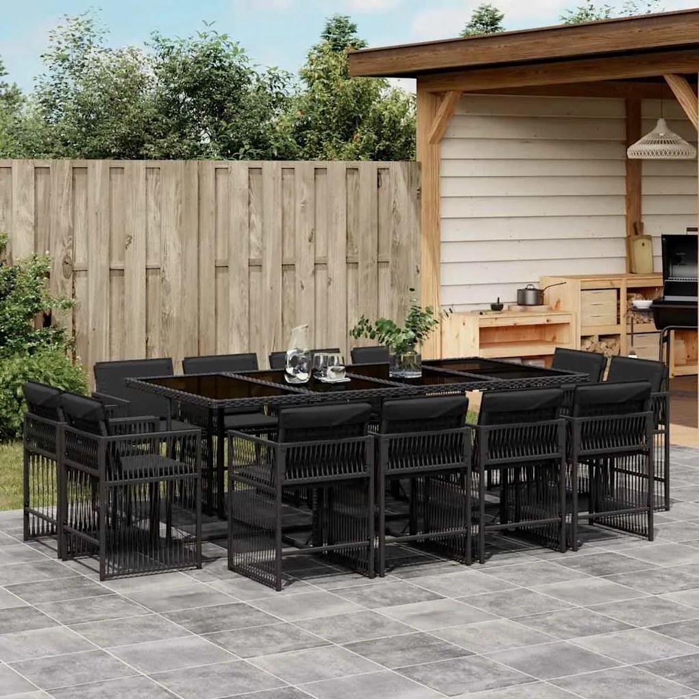 vidaXL Set mobilier de grădină cu perne, 13 piese, negru, poliratan