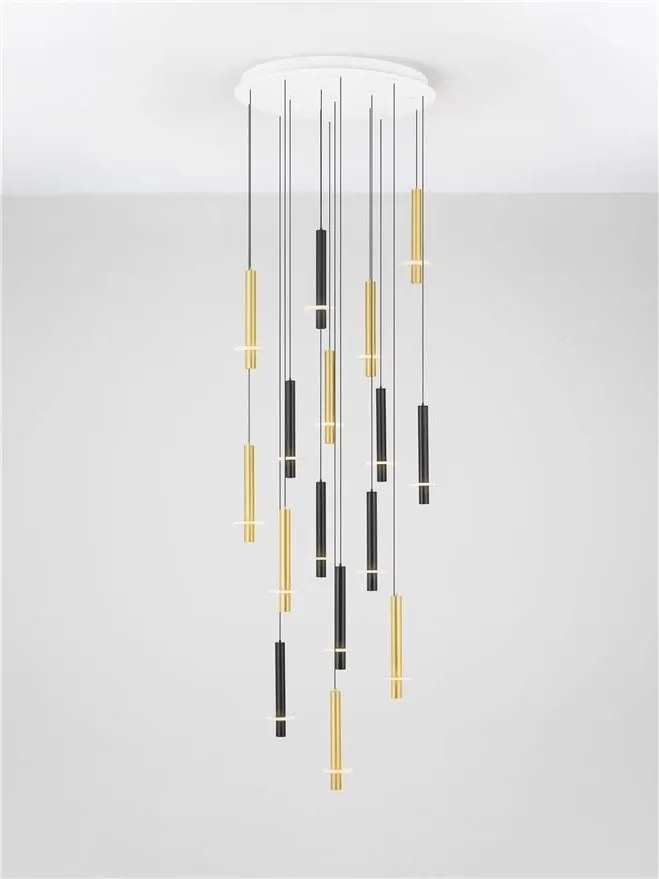 Lustra cu 16 Pendule tub subtire aluminiu auriu si negru LED NOEMI