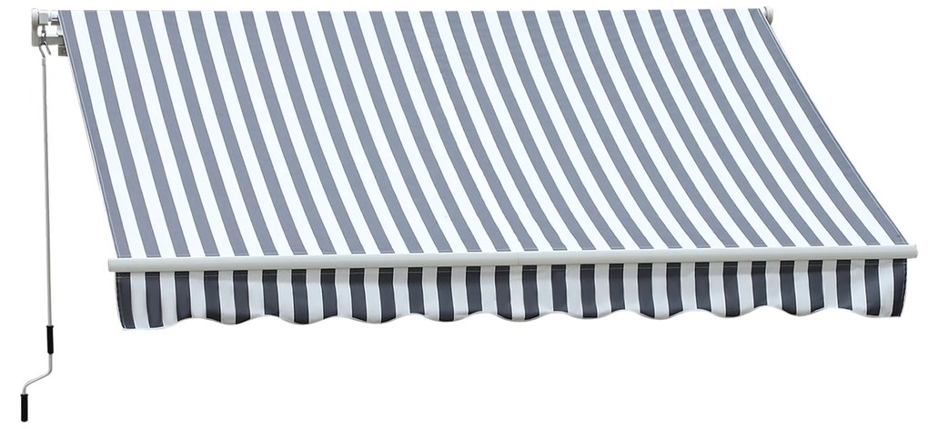 Outsunny Markiză cu Brațe Articulate Protecție Solară Manivelă Balcon Aluminiu Gri Alb 2,95 x 2,45 m | Aosom Romania