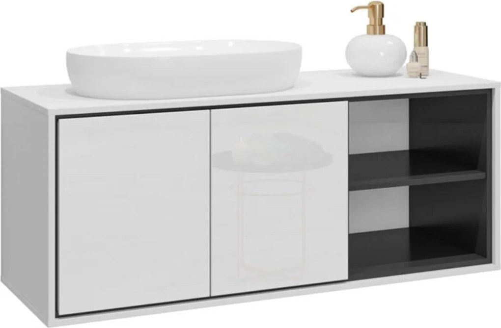 Dulap lemn masiv baie Irvella pentru chiuvetă, 120 × 51 × 48 cm - Crem