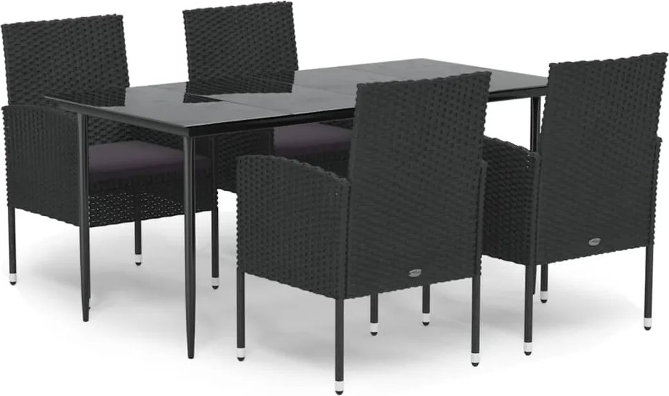 vidaXL Set mobilier de grădină cu perne, 5 piese, negru, poliratan