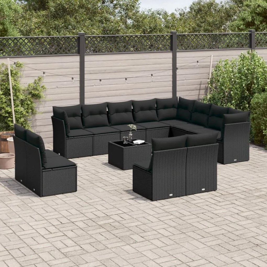vidaXL Set mobilier de grădină cu perne, 13 piese, negru, poliratan