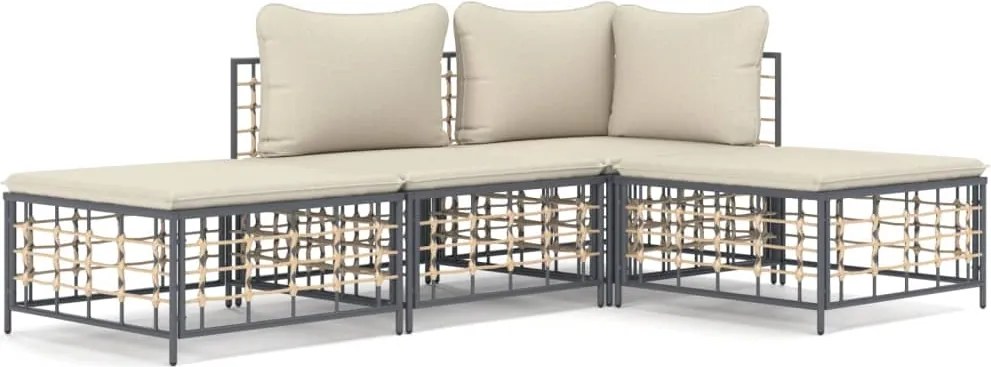 vidaXL Set șezlonguri de grădină 4 piese cu perne, antracit, poliratan