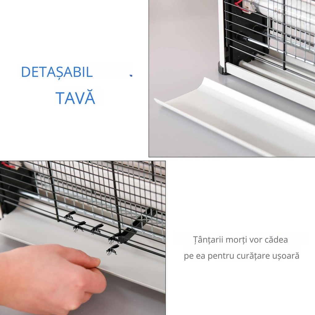 Lampa pentru Insecte Electrica 20W Outsunny, pentru 60m² Argintie | Aosom Romania