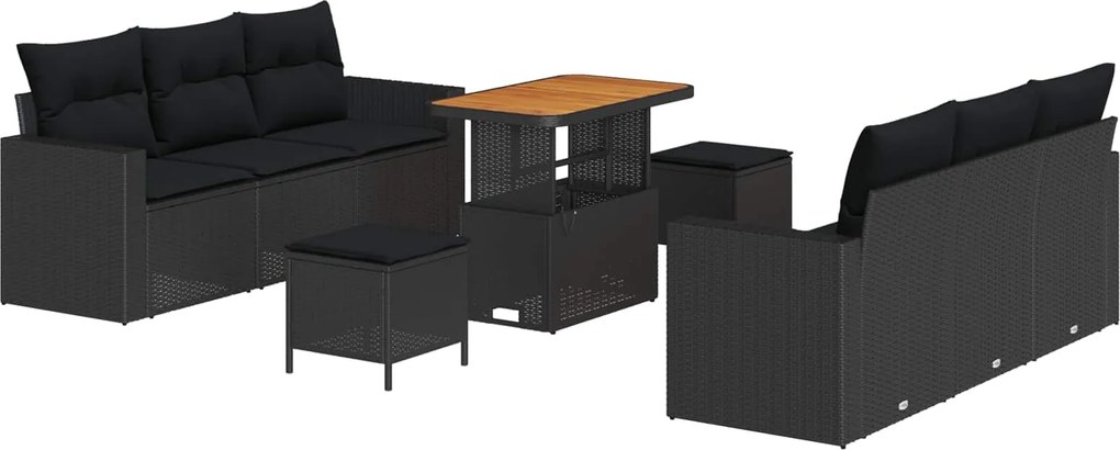 vidaXL Set de canapele pentru grădină cu pernă Manual 9 pcs Negru