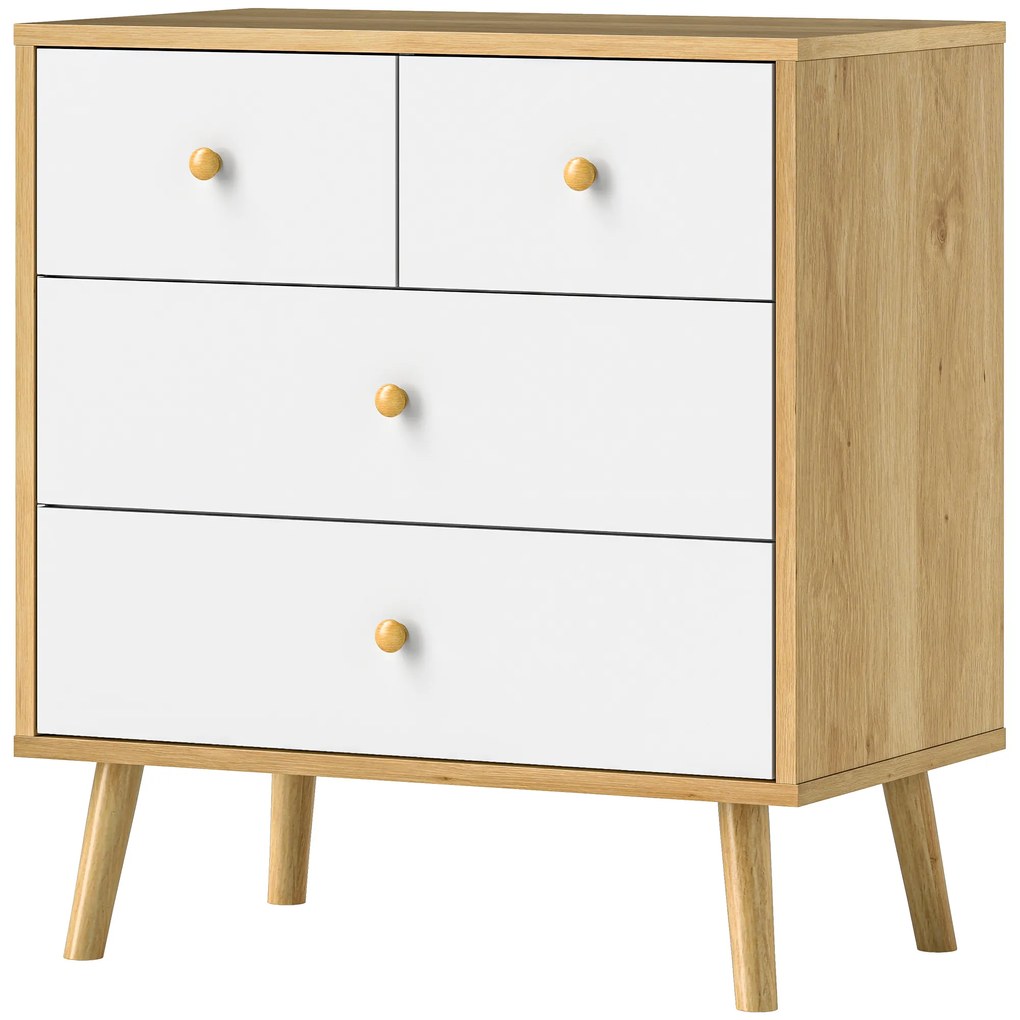 HOMCOM Cofraj cu 4 Sertare cu Finisaj Elegant și Capacitate Mare de Depozitare 60x35x65 cm Stejar și Alb | Aosom Romania