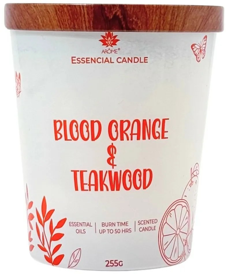 Lumânare Arome din sticlă cu capac metalic 255gBlood orange& Teakwood
