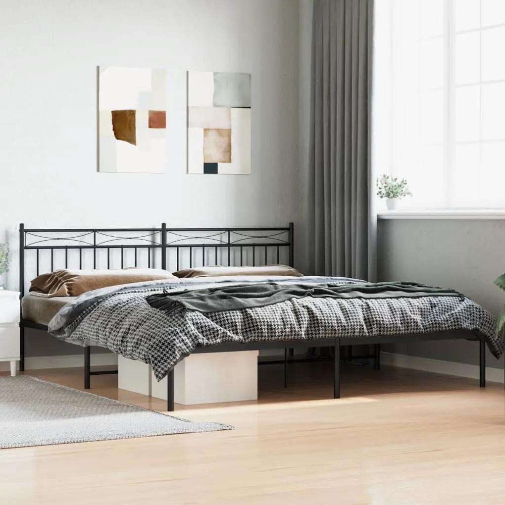 373698 vidaXL Cadru de pat metalic cu tăblie, negru, 200x200 cm
