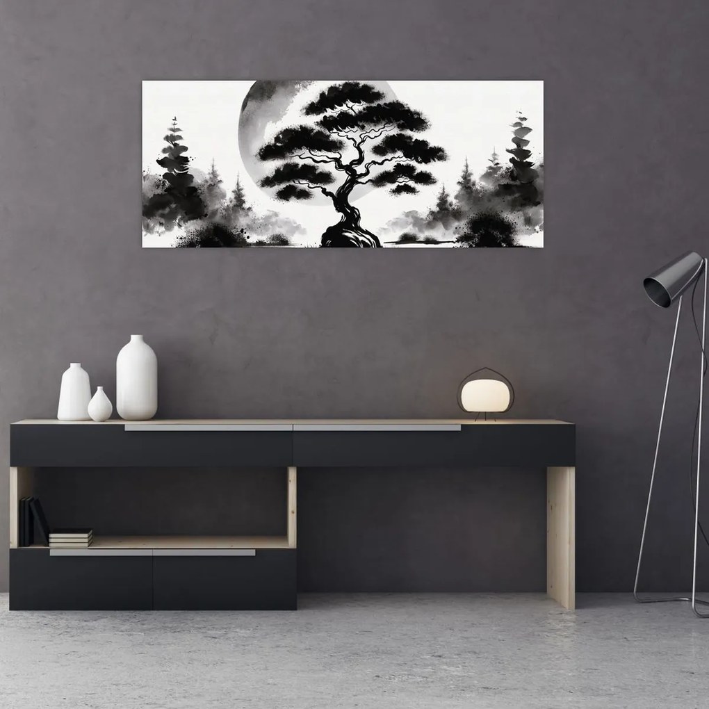 Tablou – Bonsai alb-negru (120x50 cm)