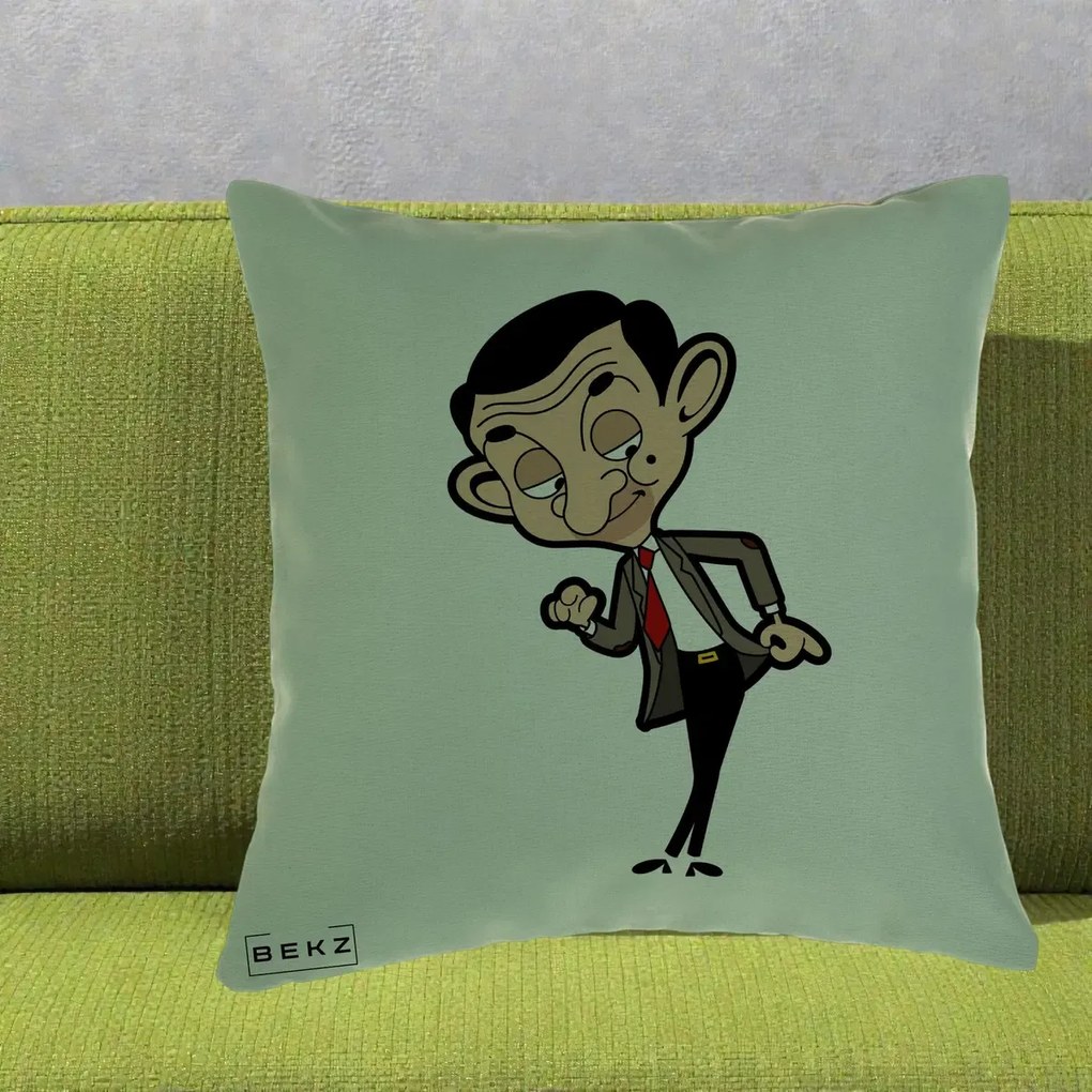 Perna Personalizata Mr. Bean Caricatura, 40x40 cm, Verde, Husa Detasabila, Perna Inclusa, BEKZ®