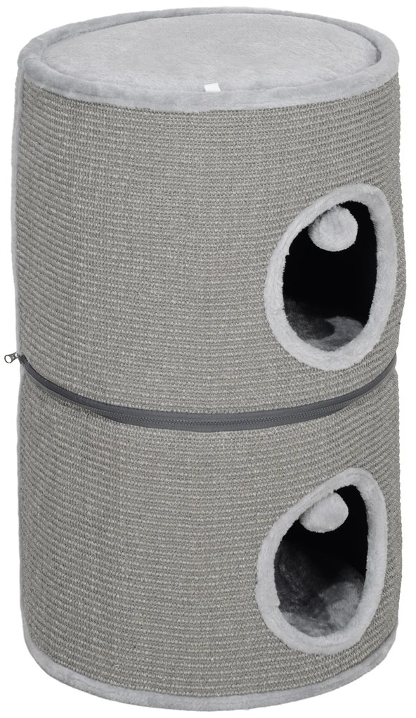 PawHut Tour pentru pisici modular tonou zgâriat pisici cu fermoar separabil 3 nivele două mingi Ø 42 x 69H cm gri | Aosom Romania