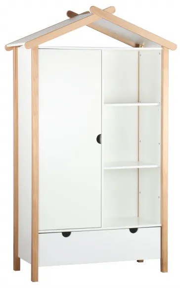 Dulap sub forma de casa din pin/MDF alb, 112x51x187 cm