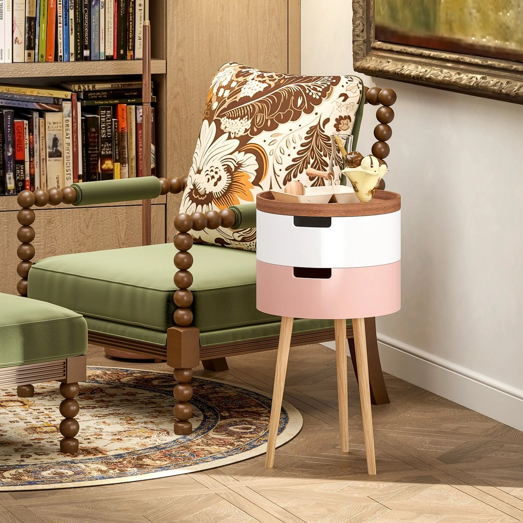 HOMCOM Set de 2 Mese Totunde de Cafea cu 3 Niveluri, 2 Spații de Depozitare și Tavă Detașabilă, Φ35x65,5 cm, Multicolor | Aosom Romania