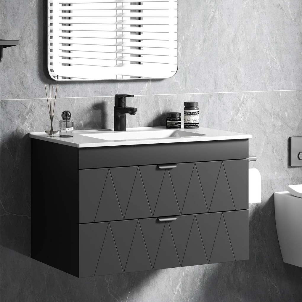 HOMCOM Dulap Suspendat cu Chiuvetă Keramik și Sertare Soft-Close, Negru | Aosom Romania