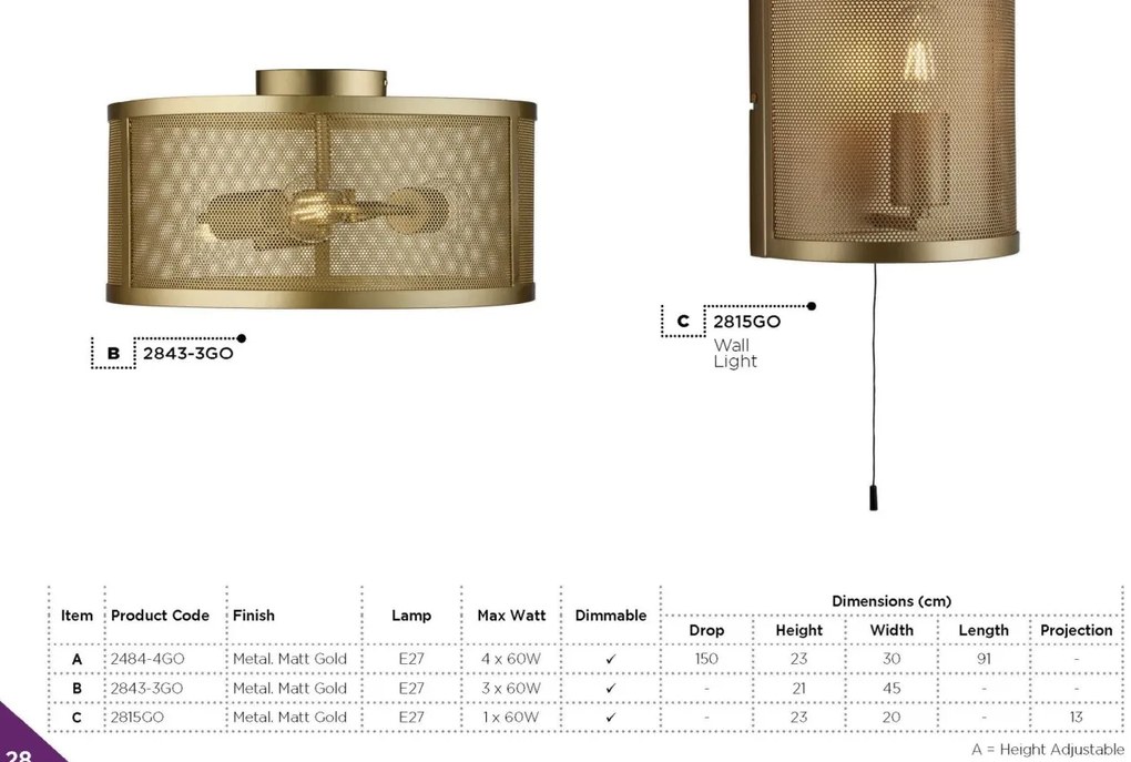 Lustra aplicata design retro Fishnet aurie 2843-3GO SRT