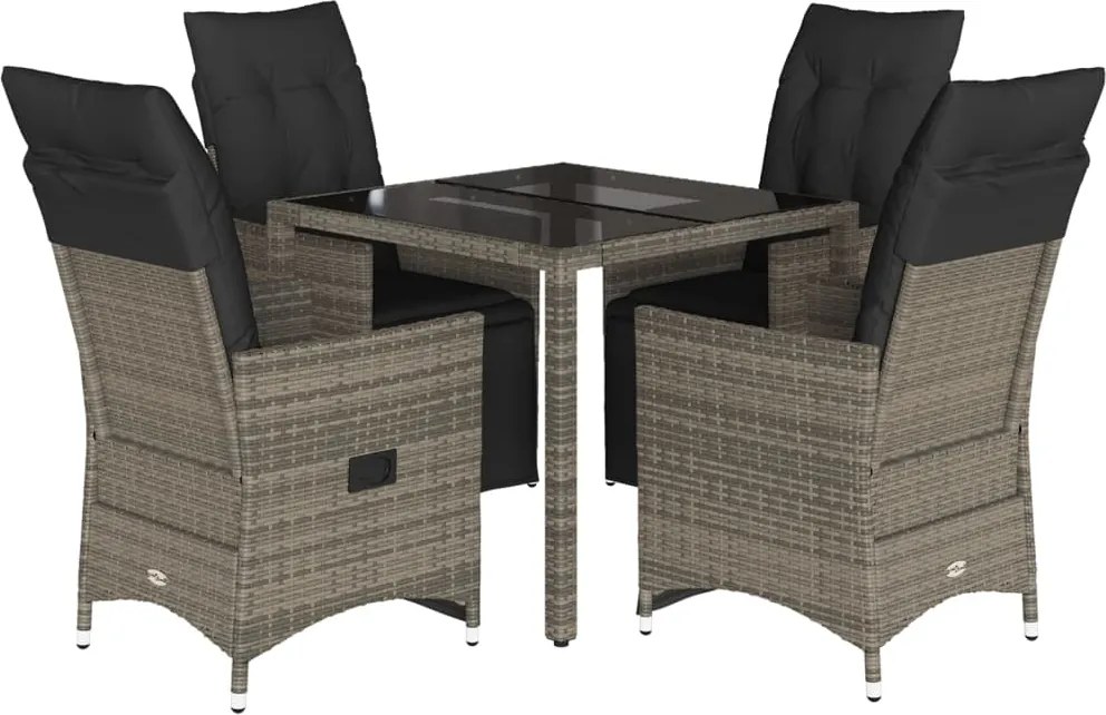 vidaXL Set bistro de grădină cu perne, 5 piese, gri, poliratan