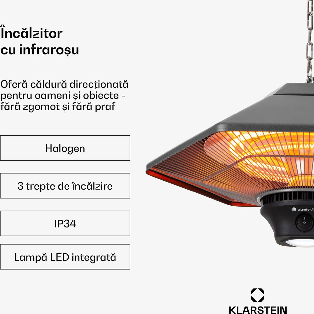 Blumfeldt Heat Hexa, încălzitor cu infraroșu, 800/1200 W, halogen, IP34, LED, bronz