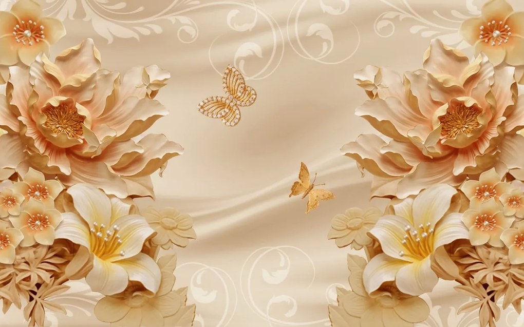Tapet Premium Canvas - Abstract flori si fluturi