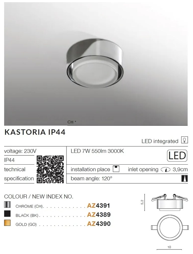 Spot LED incastrabil tavan/plafon baie IP44 KASTORIA BLACK