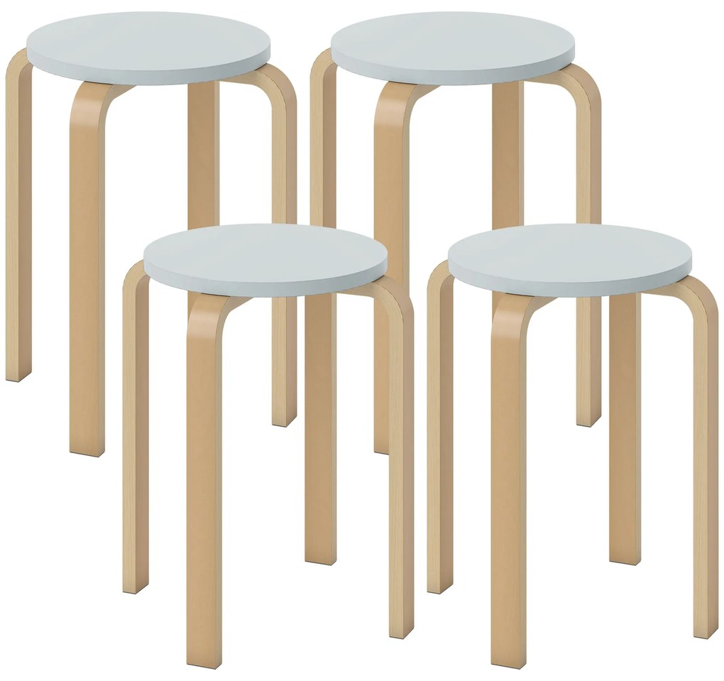 HOMCOM Set de Scaune Stivuibile pentru 4 Persoane, Scaune Moderne de Stivuire, Scaune Rotunde fără Spate, 40x40x45 cm, Lemn Natural | Aosom Romania