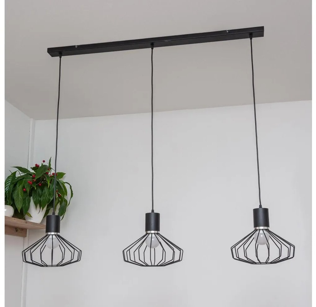 Candelabru suspendat pe cablu SOLANO 3xE27/15W/230V negru/crom lucios