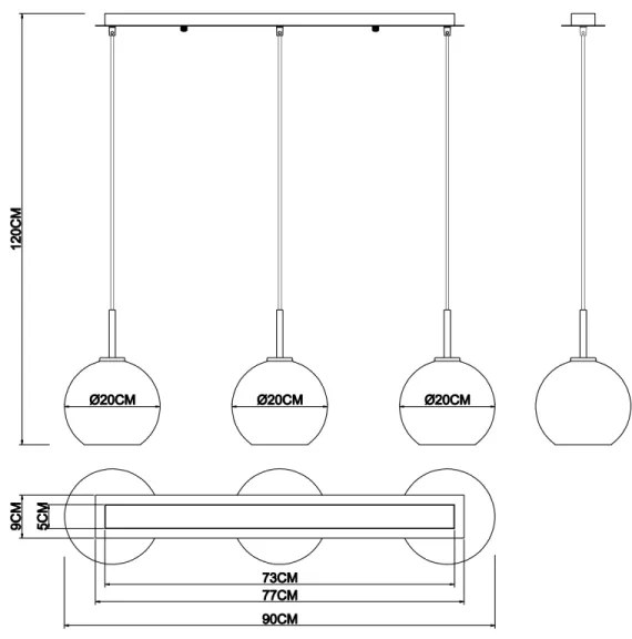 Lustră pe cablu ADARA 3xE27/60W/230V Globo 15462H2