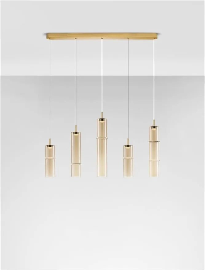 Lustra moderna cu 5 pendule LED, Metal, Sticla, Cognac, SANO