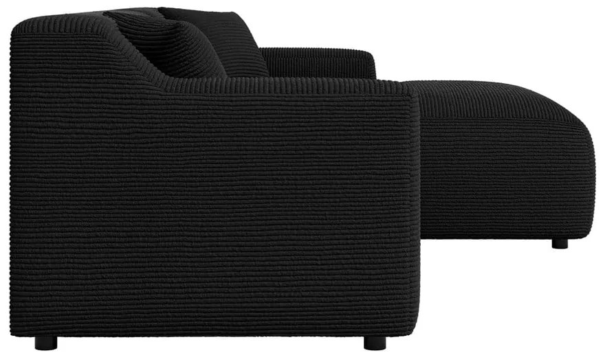 Colțar negru cu tapițerie din catifea reiată (cu colț pe partea dreaptă, cu șezlong) Martin – Ropez