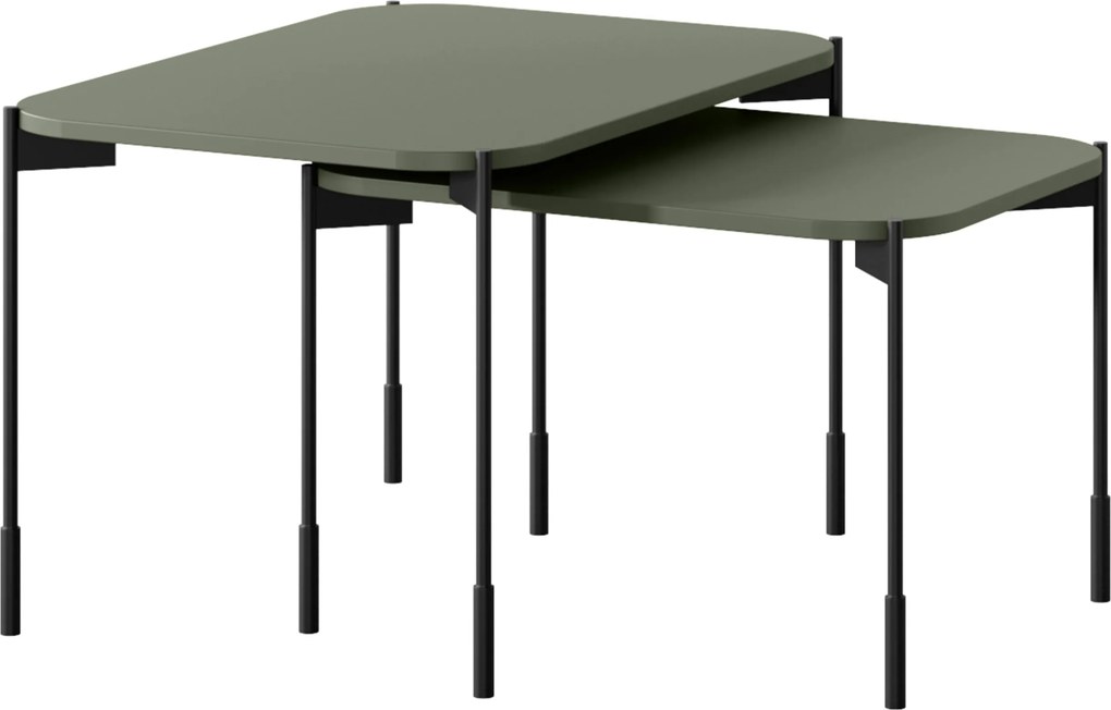 Măsuță de cafea Sonatia 60 cm cu picioare metalice dreptunghiulară - verde măsliniu