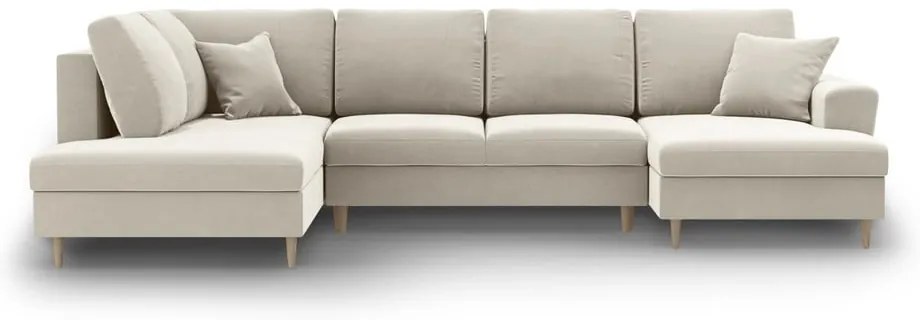 Colțar bej extensibil, cu spațiu de depozitare cu tapițerie din catifea (cu colț pe partea stângă-în formă de "U") Kyoto – Cosmopolitan Design