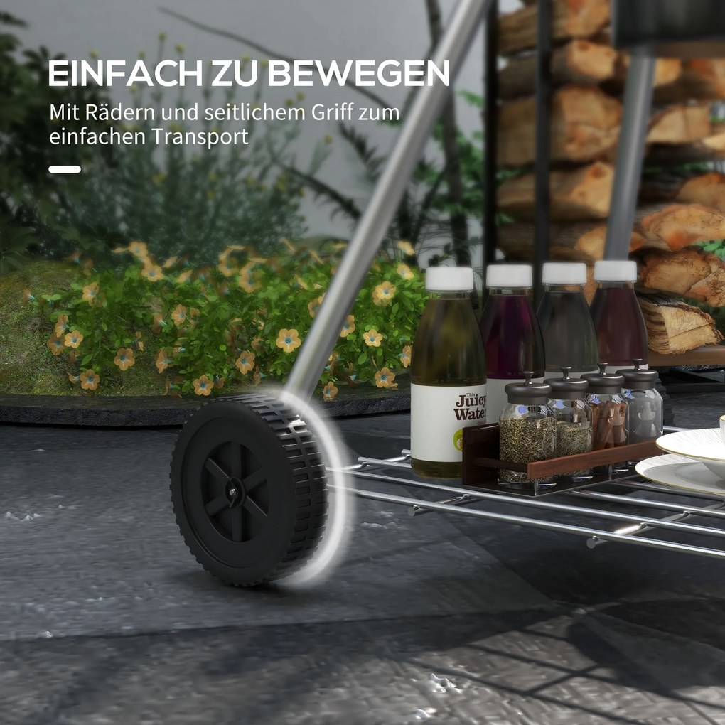 Outsunny Grătar rotund, Ø54 cm Grillrost, Warmhalterost, Ablage, Aschefach, Thermometer, 55 x 65 x 89 cm, Negru | Aosom Romania