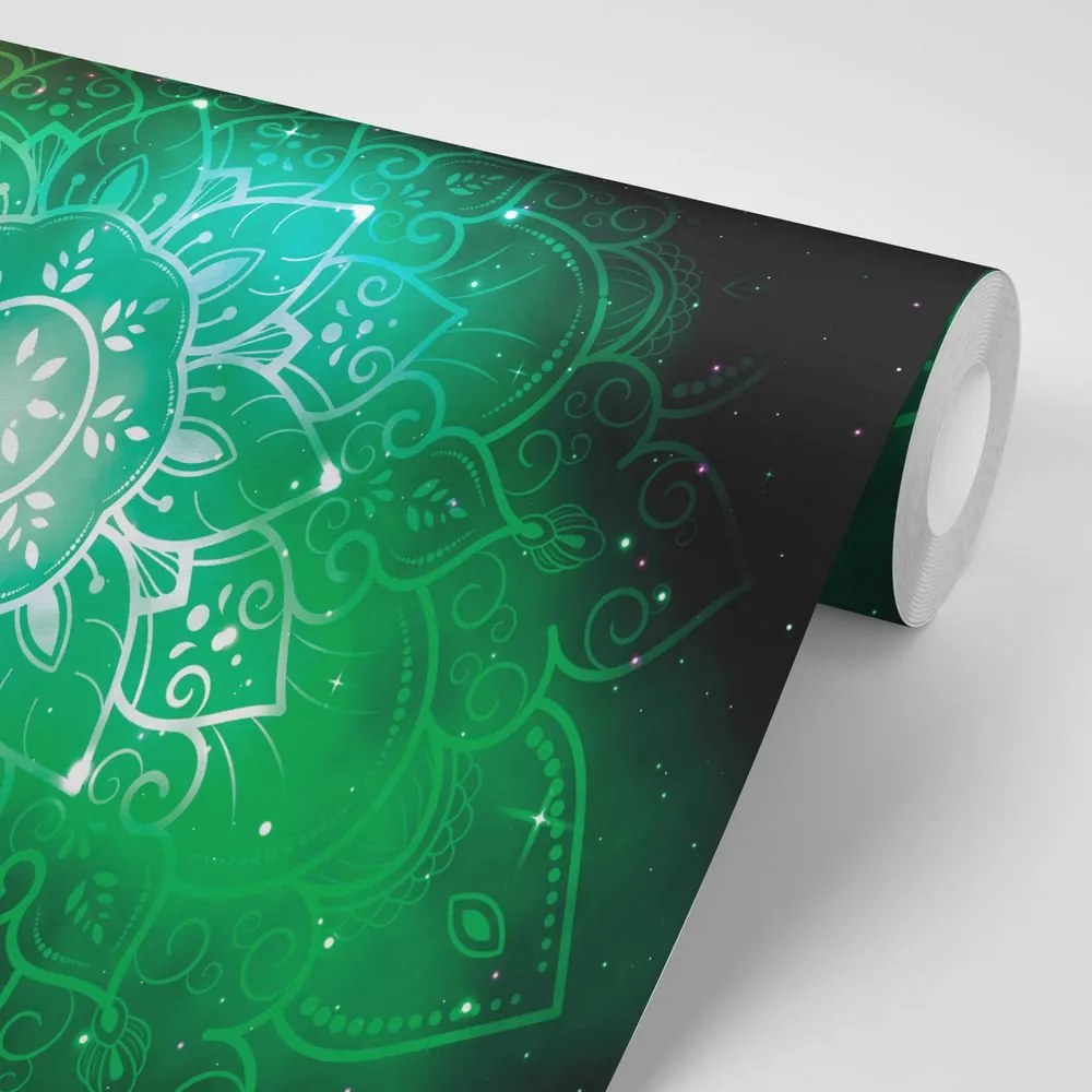 Tapet Mandala verde cu fundal galactic