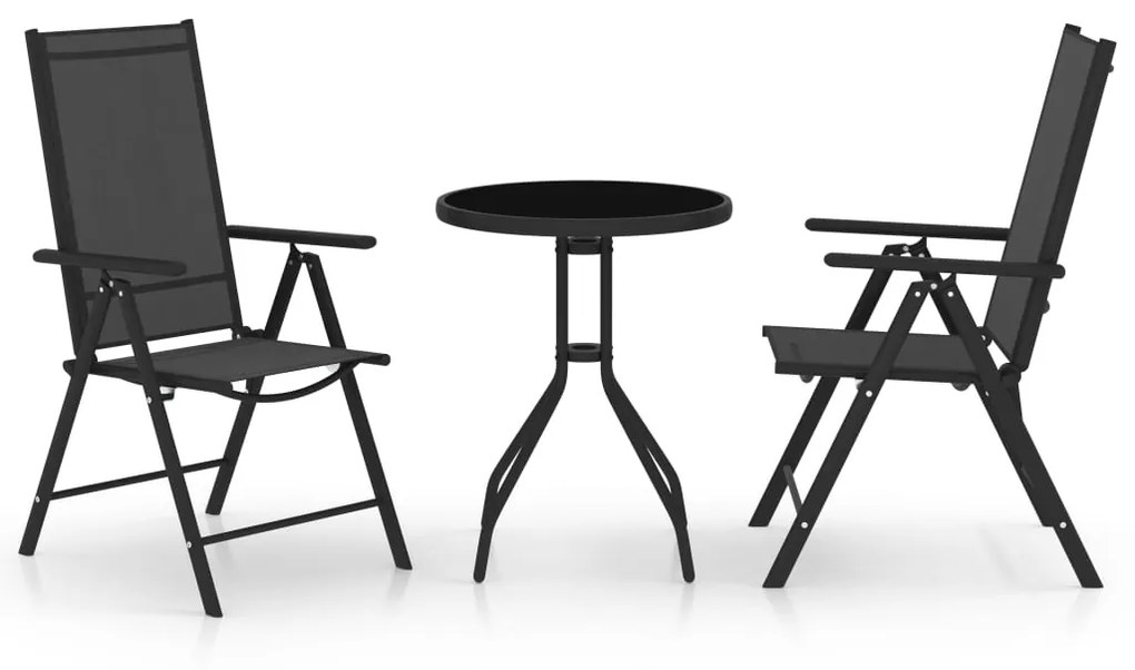 Set mobilier bistro, 3 piese, negru, aluminiu si textilena Negru, 1