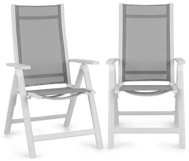Cádiz, scaun pliabil, set de 2 bucăți, 59,5 x 107 x 68 cm, ComfortMesh, aluminiu, alb