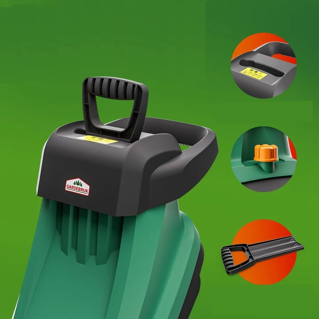 Tocător de crengi pentru grădină VAVRO, 2400W, 50l, negru/verde Gardebruk