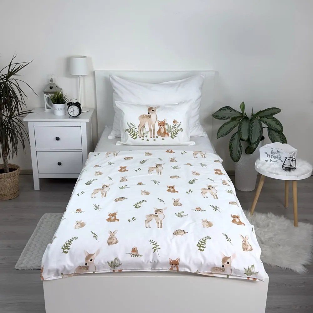 Lenjerie de pat pentru copii albă-maro din bumbac pentru pătuț 100x135 cm Forest Animals – Jerry Fabrics