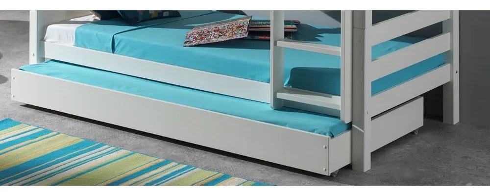 Pat pentru copii alb supraetajat/cu extensie suplimentară din lemn de pin cu spațiu de depozitare 90x200 cm PINO – Vipack
