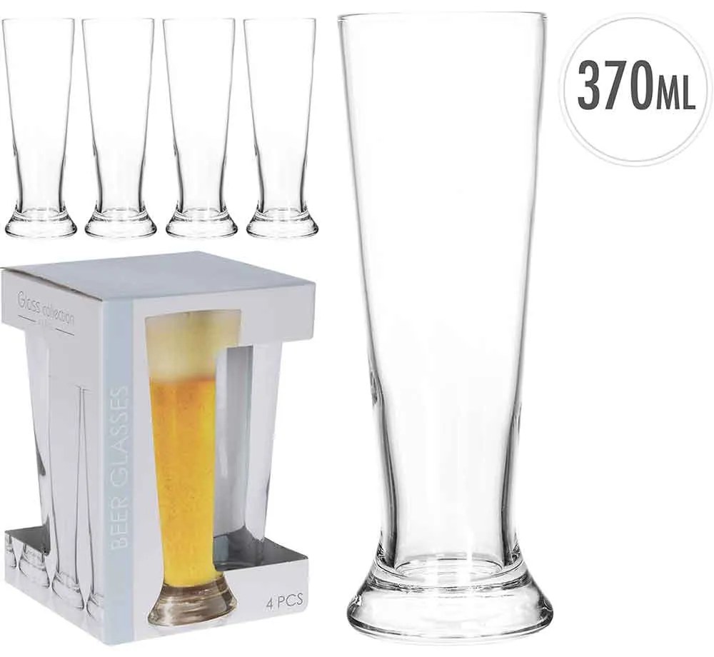 SET 4 PAHARE BERE, STICLA, TRANSPARENT, 370 ML
