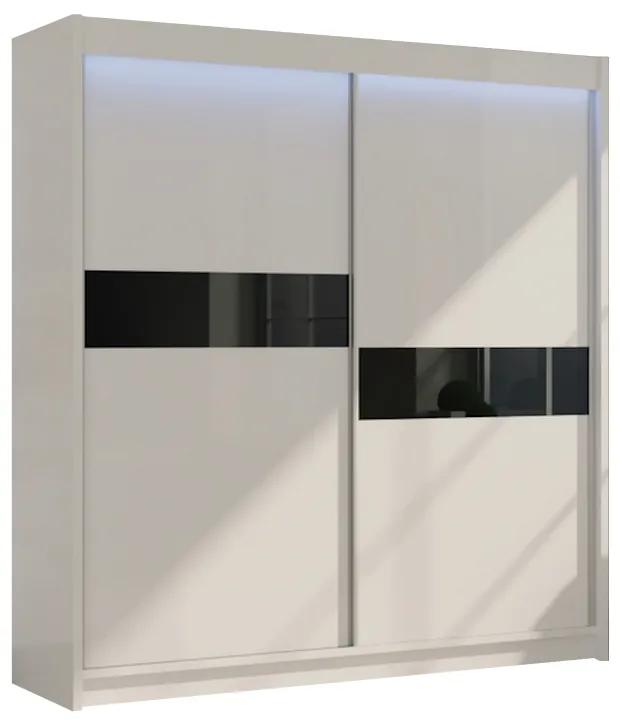Expedo Dulap cu uși glisante ADRIANA + Amortizor, 200x216x61, alb/sticlă neagră