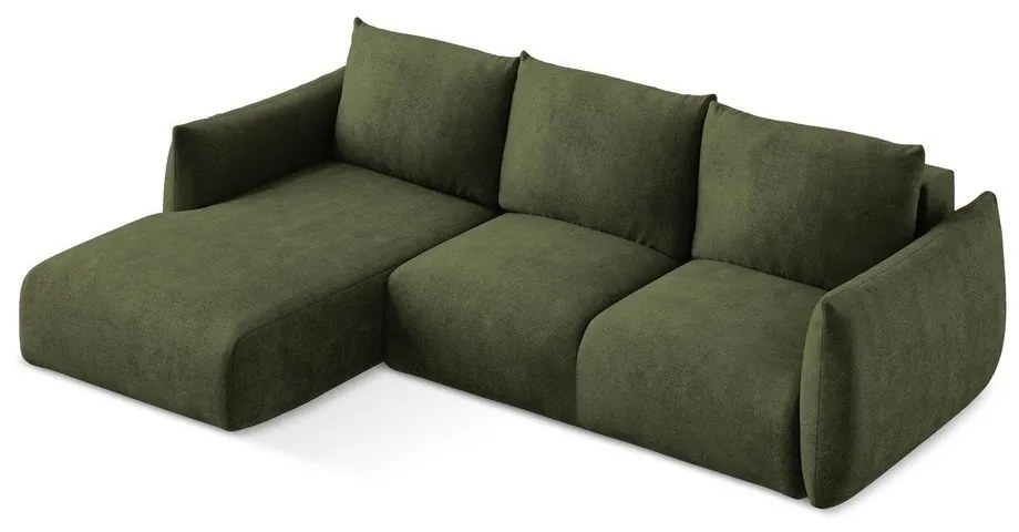 Colțar verde extensibil cu tapițerie din chenille (cu colț pe partea stângă/cu șezlong) Leila – Makamii