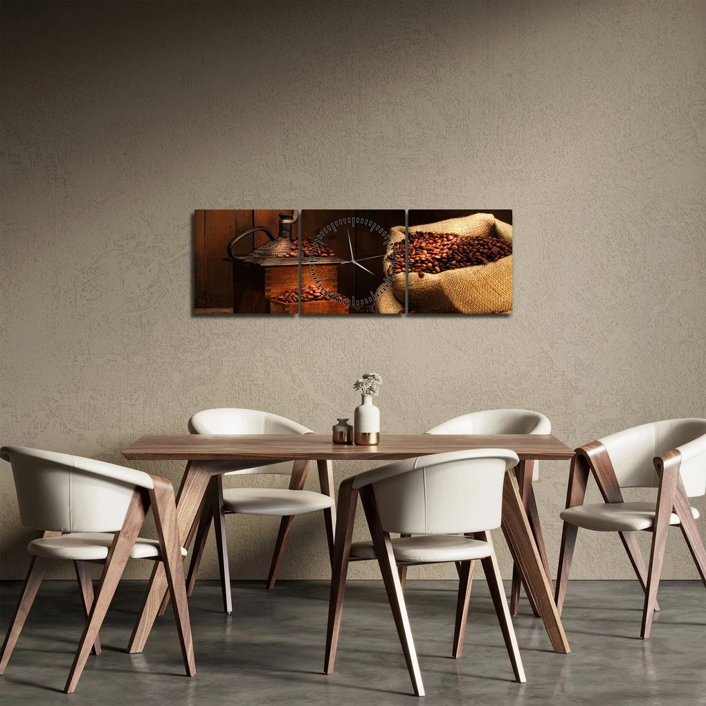 Tablou cu cafea (cu ceas) (90x30 cm)
