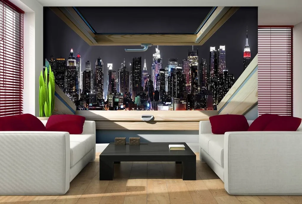 Fototapet - Oraș nocturn  privire din geam (152,5x104 cm), în 8 de alte dimensiuni noi