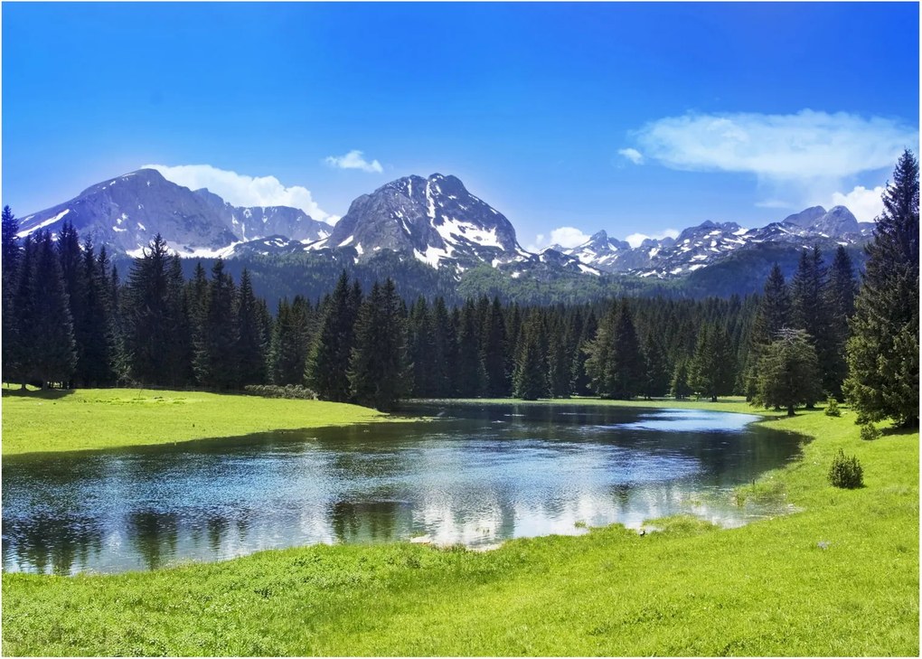 Tablou pe sticlă - vâfurile montane înzăpezite (70x50 cm)