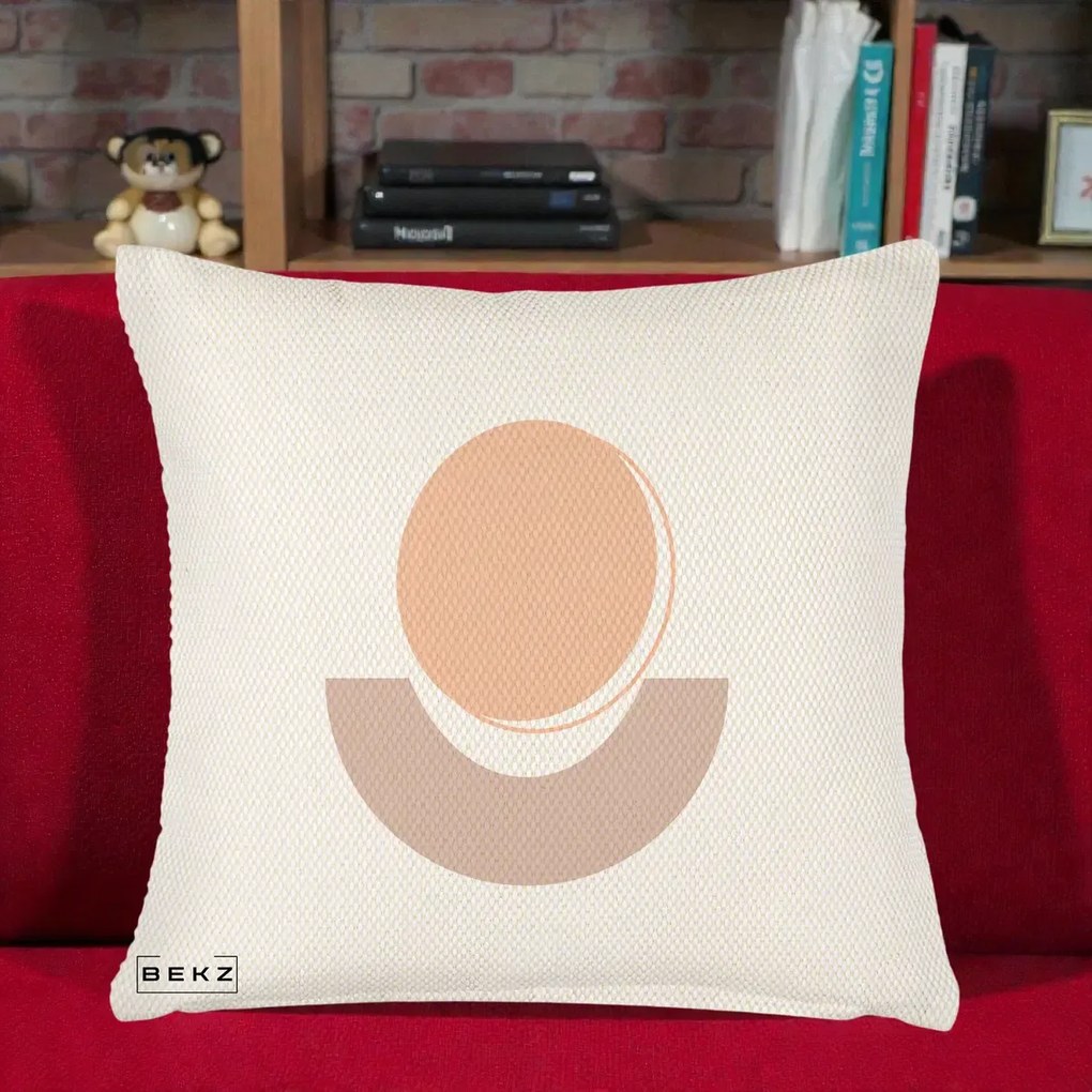 Perna Decorativa Geometric Boho Luna si Disc, 40x40 cm, Crem Reliefat, Husa Detasabila, Perna Inclusa, BEKZ®