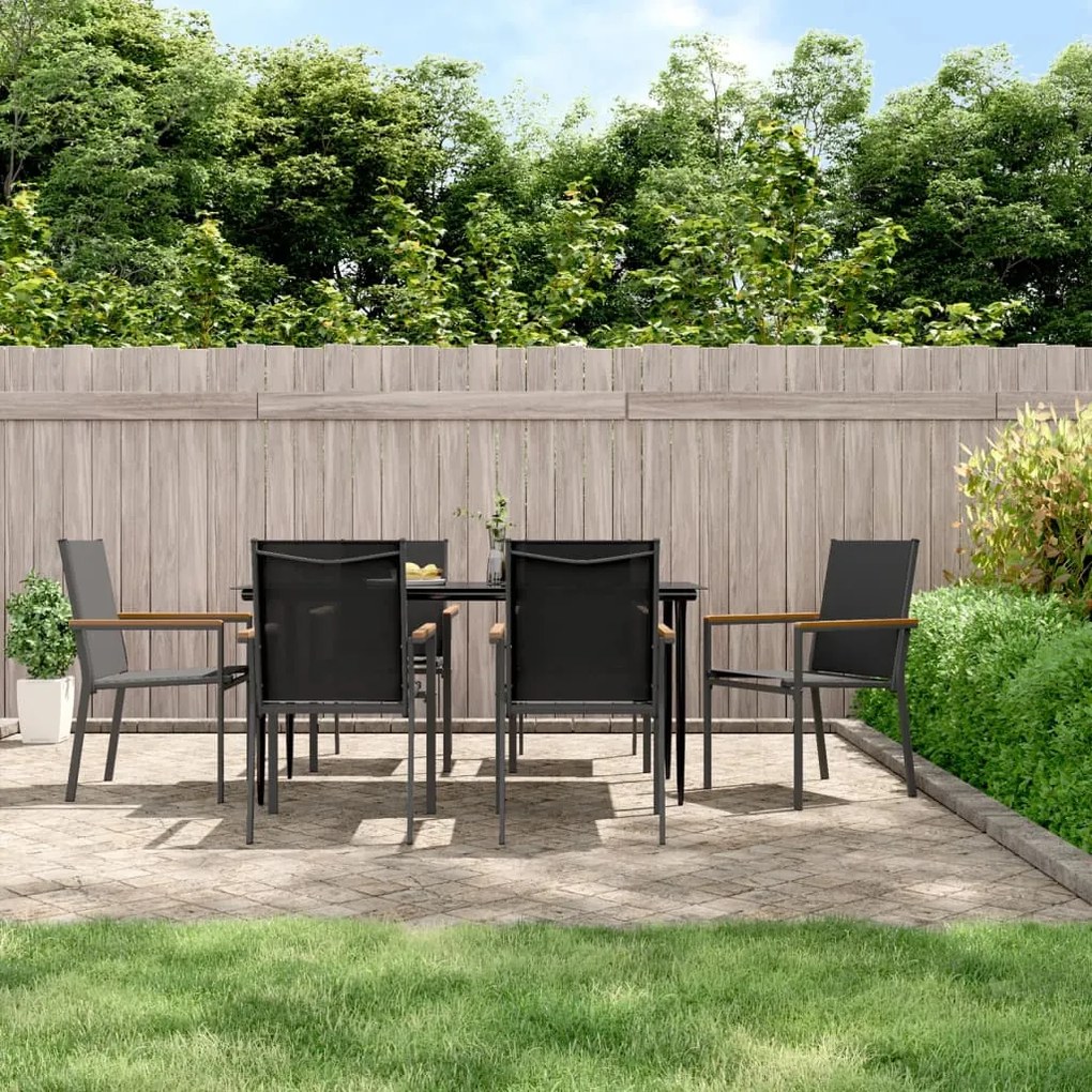 vidaXL Set mobilier de grădină, 7 piese, negru, textilenă și oțel