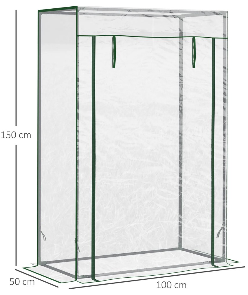 Outsunny Seră de grădină, seră de balcon, pânză consolidată din PVC, structură din oțel, ușă rulabilă cu fermoar, pentru legume, plante, flori în toate anotimpurile, interior și exterior, 100 x 50 x 150 cm alb | Aosom Romania