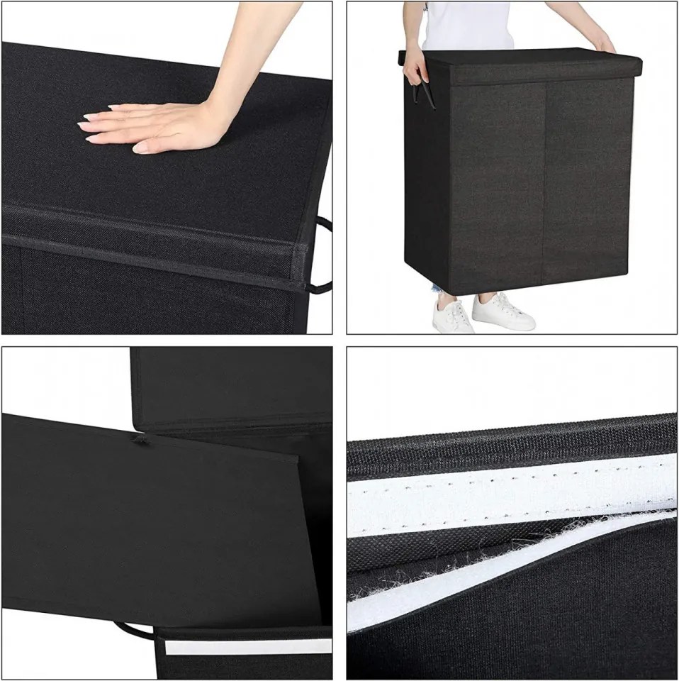 Cos de rufe, 60 x 36 x 66 cm, MDF / textil, negru, Songmics