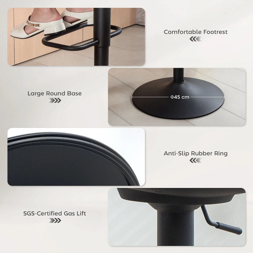 HOMCOM Set 2 Scaune de Bar Rotative din Țesătură cu Înălțime Ajustabilă Bej | Aosom Romania