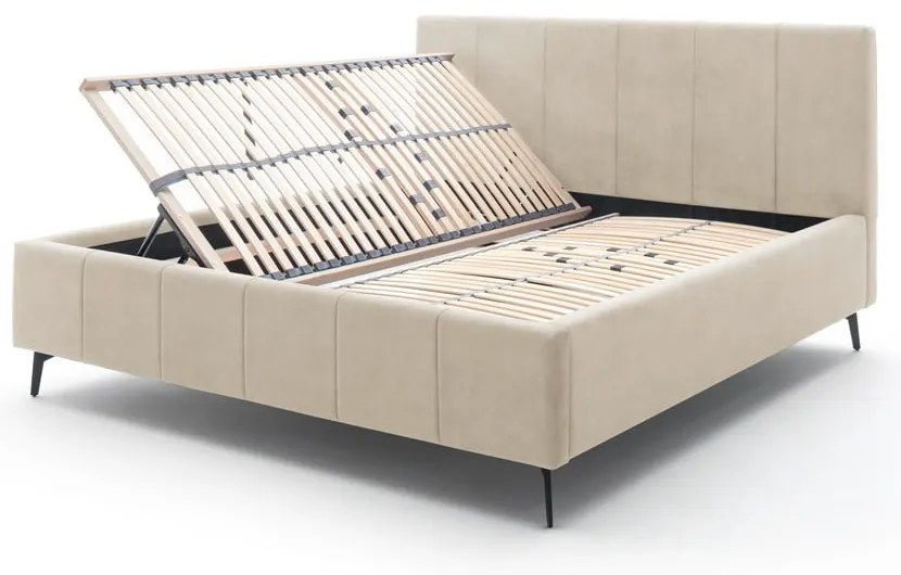 Pat matrimonial bej tapițat cu spațiu de depozitare cu somieră 180x200 cm Lizzano – Meise Möbel